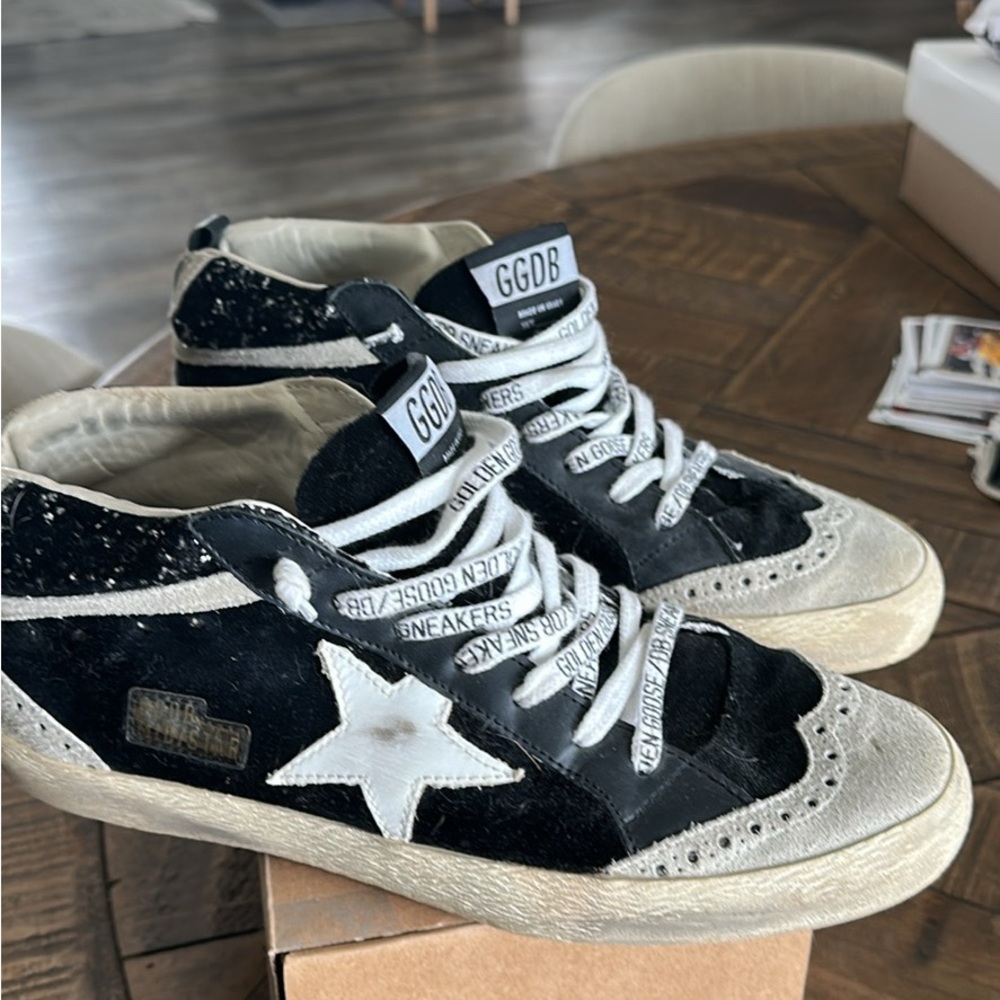 Golden Goose Mid Star Black and White High-Top Sneakers size 40